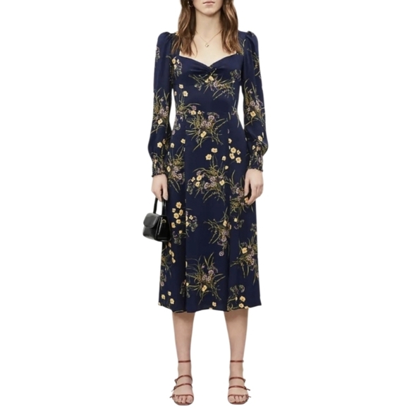 Reformation‎ Wallflower Dress Navy Floral Long Sleeve - Picture 15 of 16